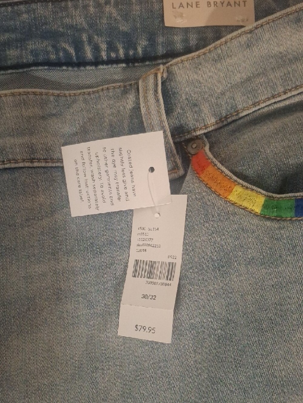 Lane Bryant Capri Jeans with Rainbow Pocket Embroidery size 30/32 NWT - Picture 4 of 8